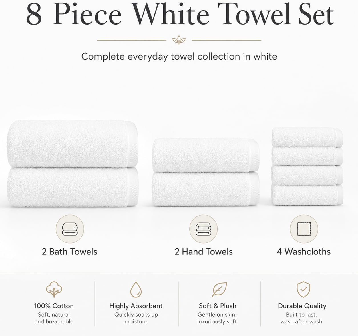 BIOLINEN White Towel Set 8 Piece