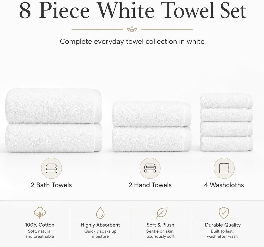 BIOLINEN White Towel Set 8 Piece