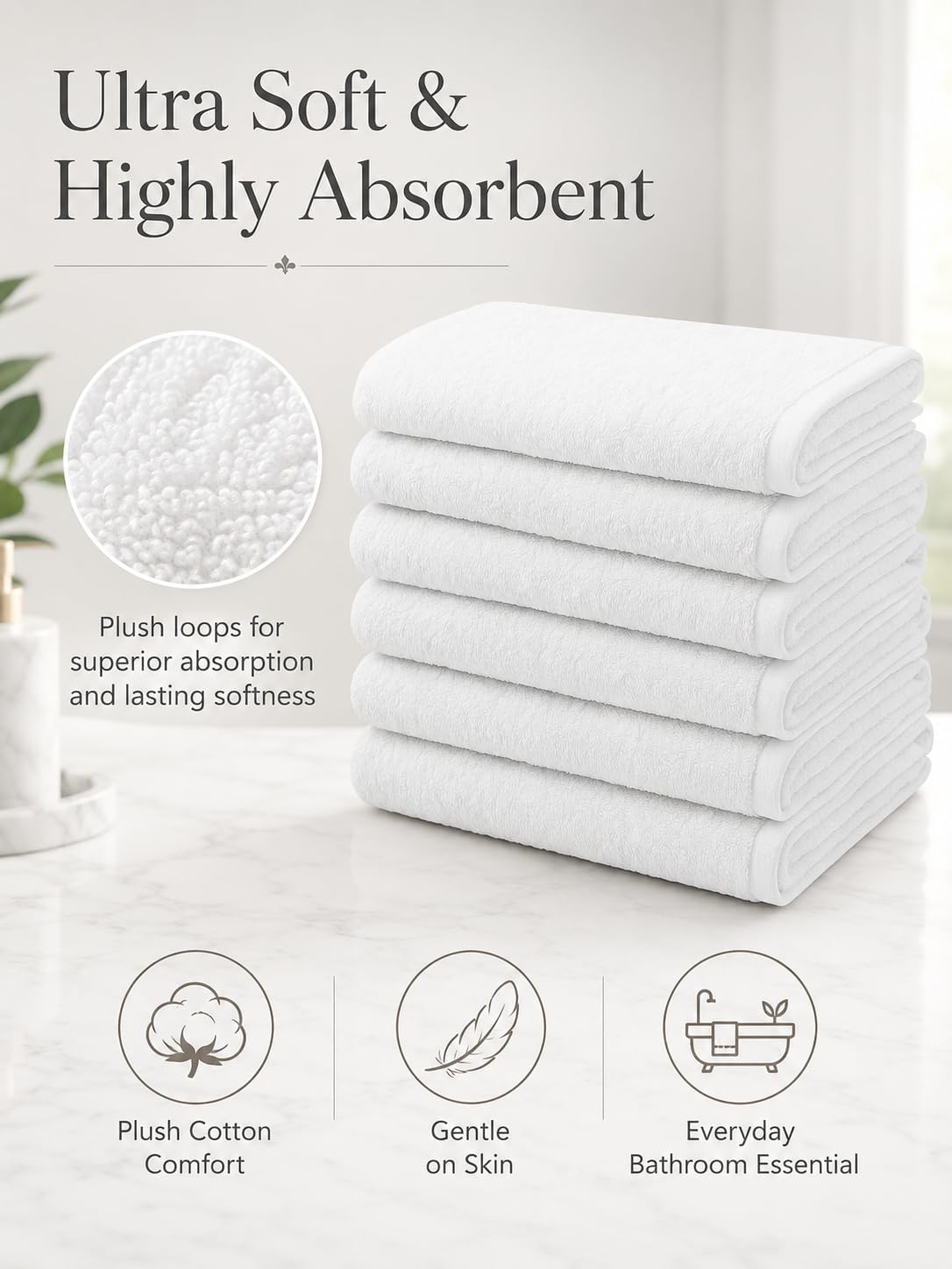 BIOLINEN White Bath Towels 24x48