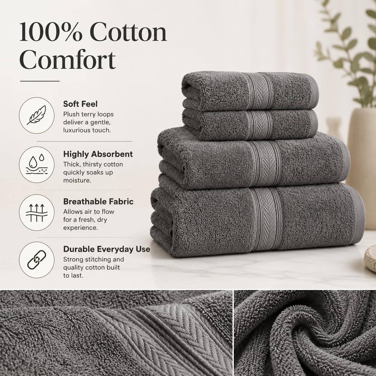 BIOLINEN Grey Towel Set 8 Piece