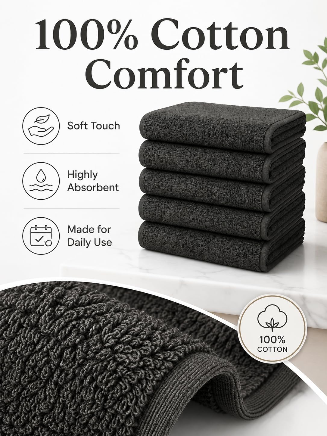 BIOLINEN Grey Bath Towels 24x48