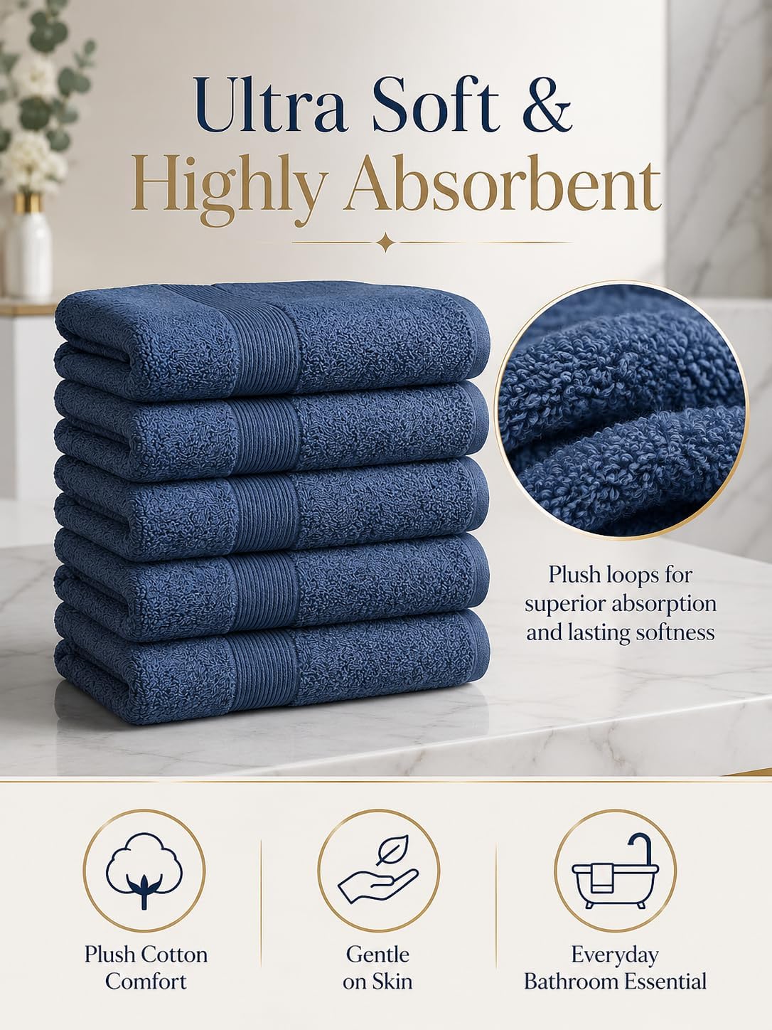 BIOLINEN Navy Bath Towels 24x48