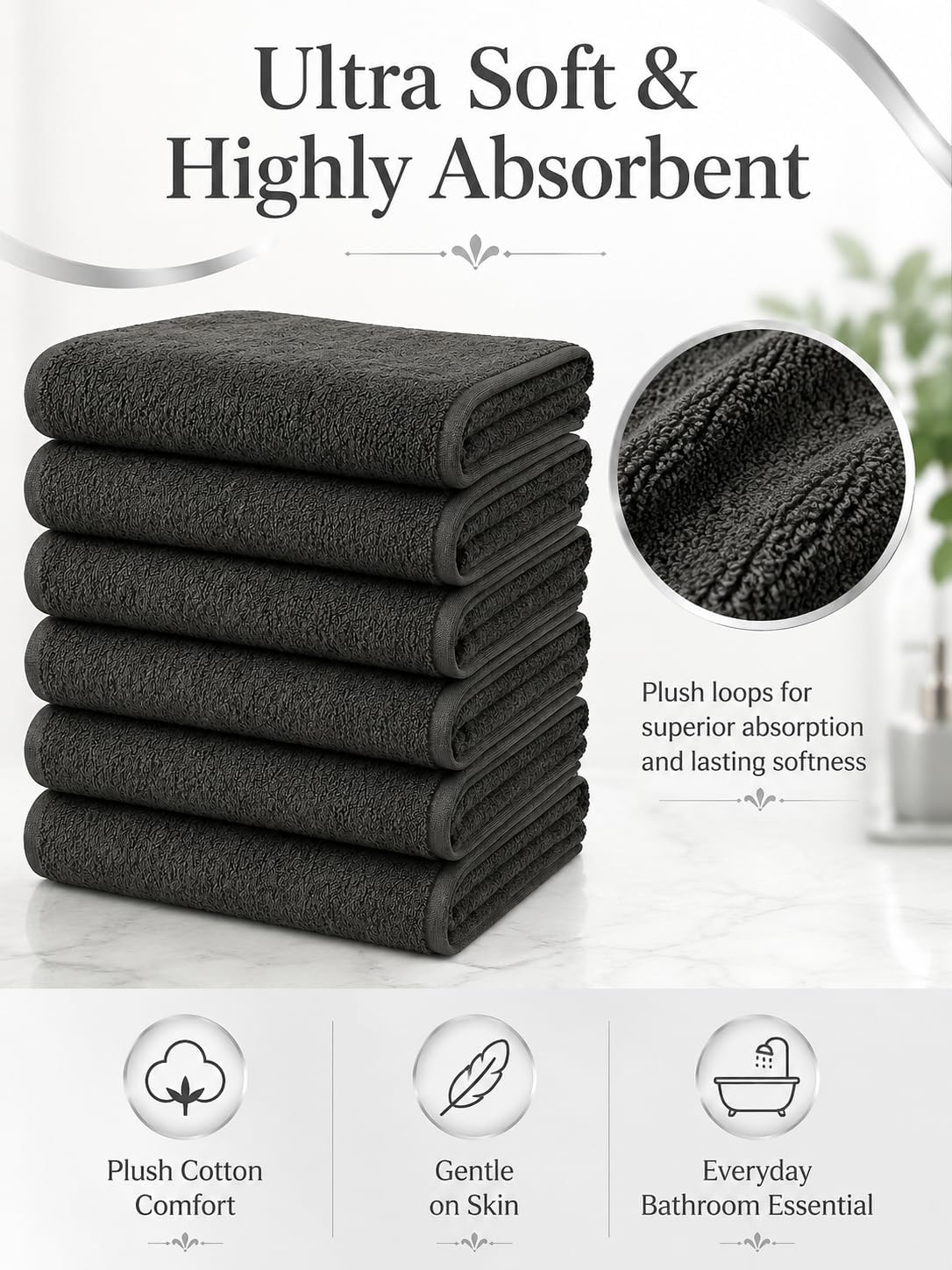 BIOLINEN Grey Bath Towels 24x48