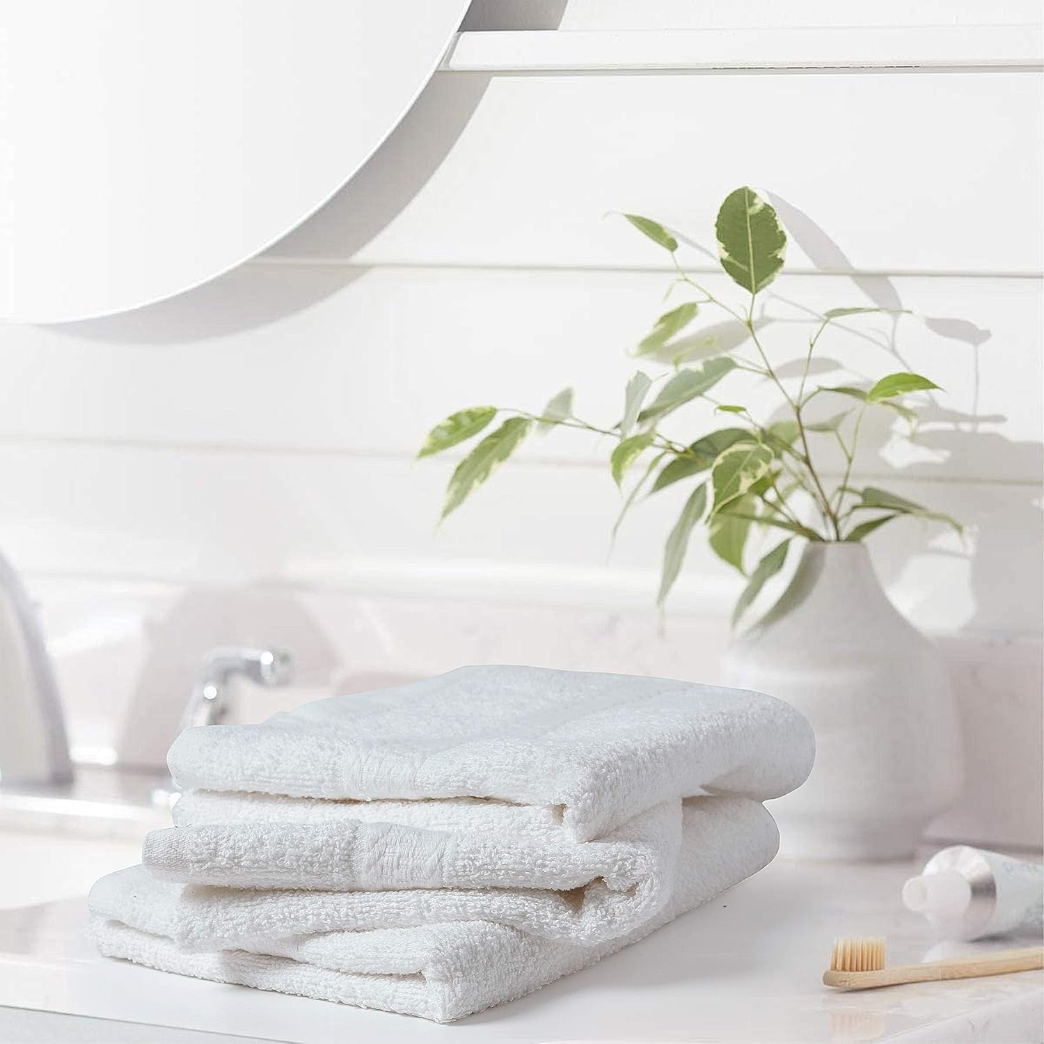 BIOLINEN Cotton Salon Towels Set - White 15"x25" Pack of 24 Ultra Soft 100% Cotton Gym Towel Hand Towel White Daily Usage Maximum Softness and High Absorbency for Home & Spa Easy Care