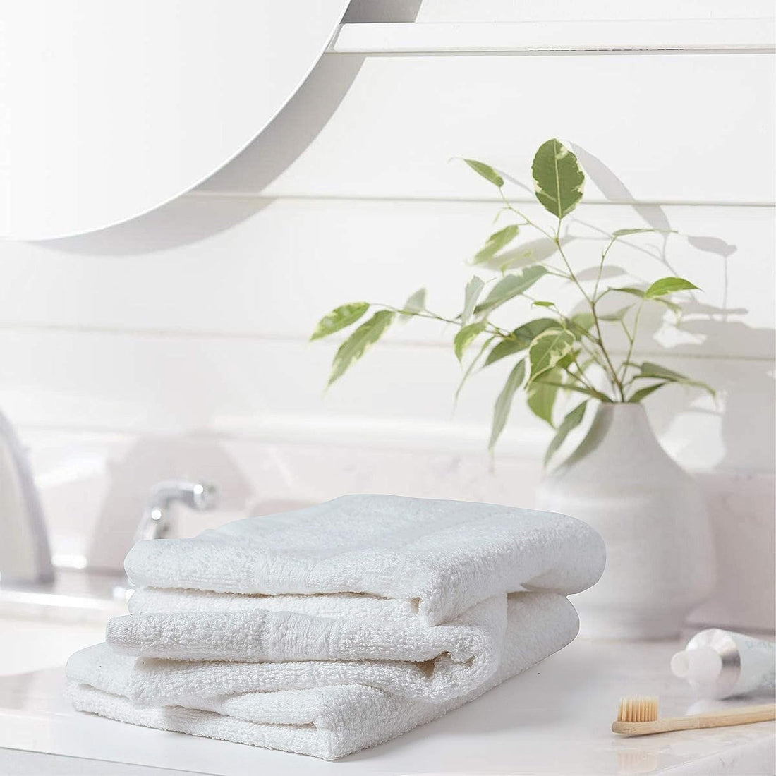 BIOLINEN Cotton Salon Towels Set - White 15"x25" Pack of 24 Ultra Soft 100% Cotton Gym Towel Hand Towel White Daily Usage Maximum Softness and High Absorbency for Home & Spa Easy Care