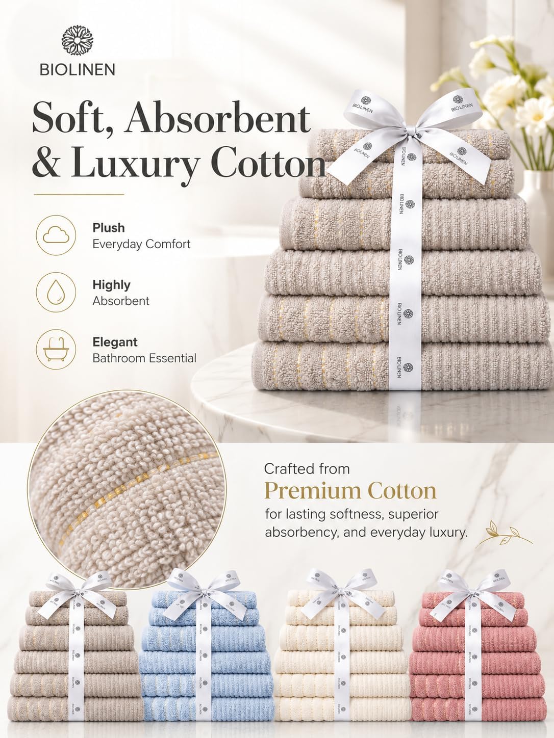 BIOLINEN Natural 6 Piece Towel Set