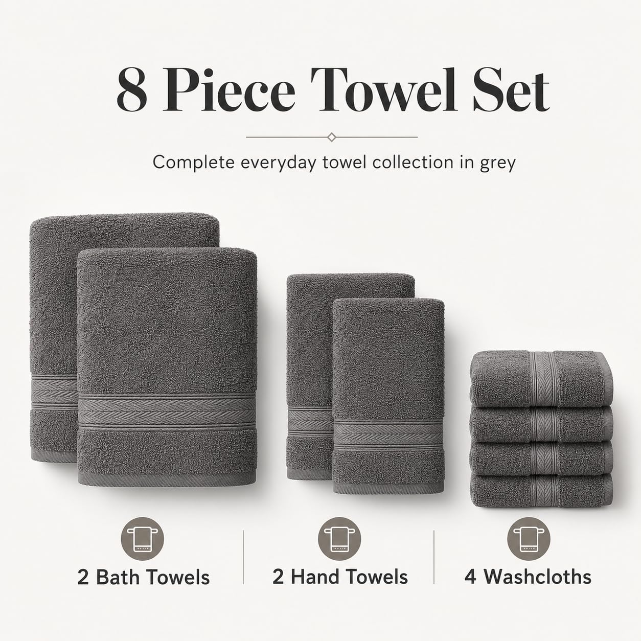 BIOLINEN Grey Towel Set 8 Piece