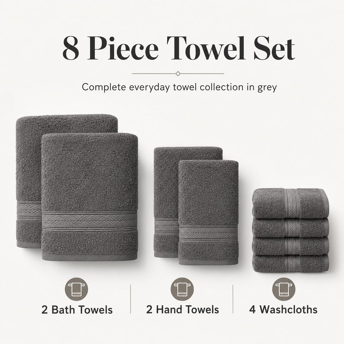 BIOLINEN Grey Towel Set 8 Piece