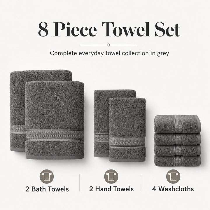 BIOLINEN Grey Towel Set 8 Piece
