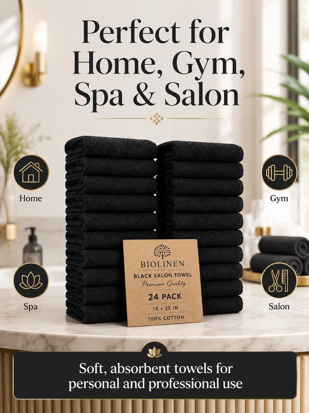 BIOLINEN Black Salon Towels 24 Pack
