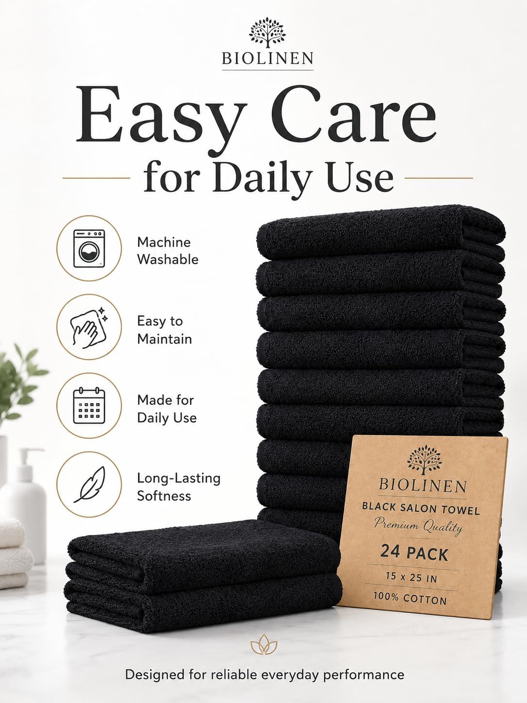 BIOLINEN Black Salon Towels 24 Pack