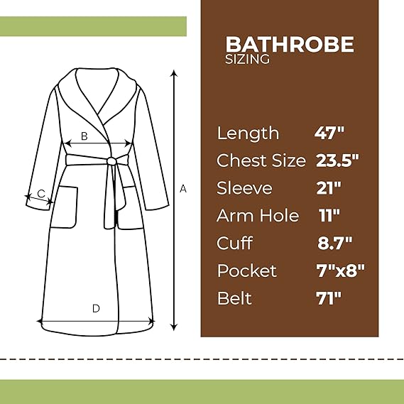 BIOLINEN Premium 100% Cotton Terry Shawl Bath Robe Collar with FREE Slippers - ONE Unisex Men & Women Spa Robe