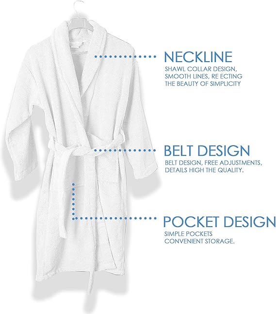 BIOLINEN Premium 100% Cotton Terry Shawl Bath Robe Collar with FREE Slippers - ONE Unisex Men & Women Spa Robe