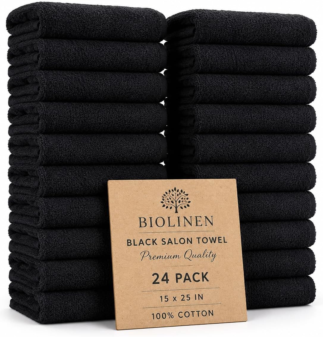 BIOLINEN Black Salon Towels 24 Pack