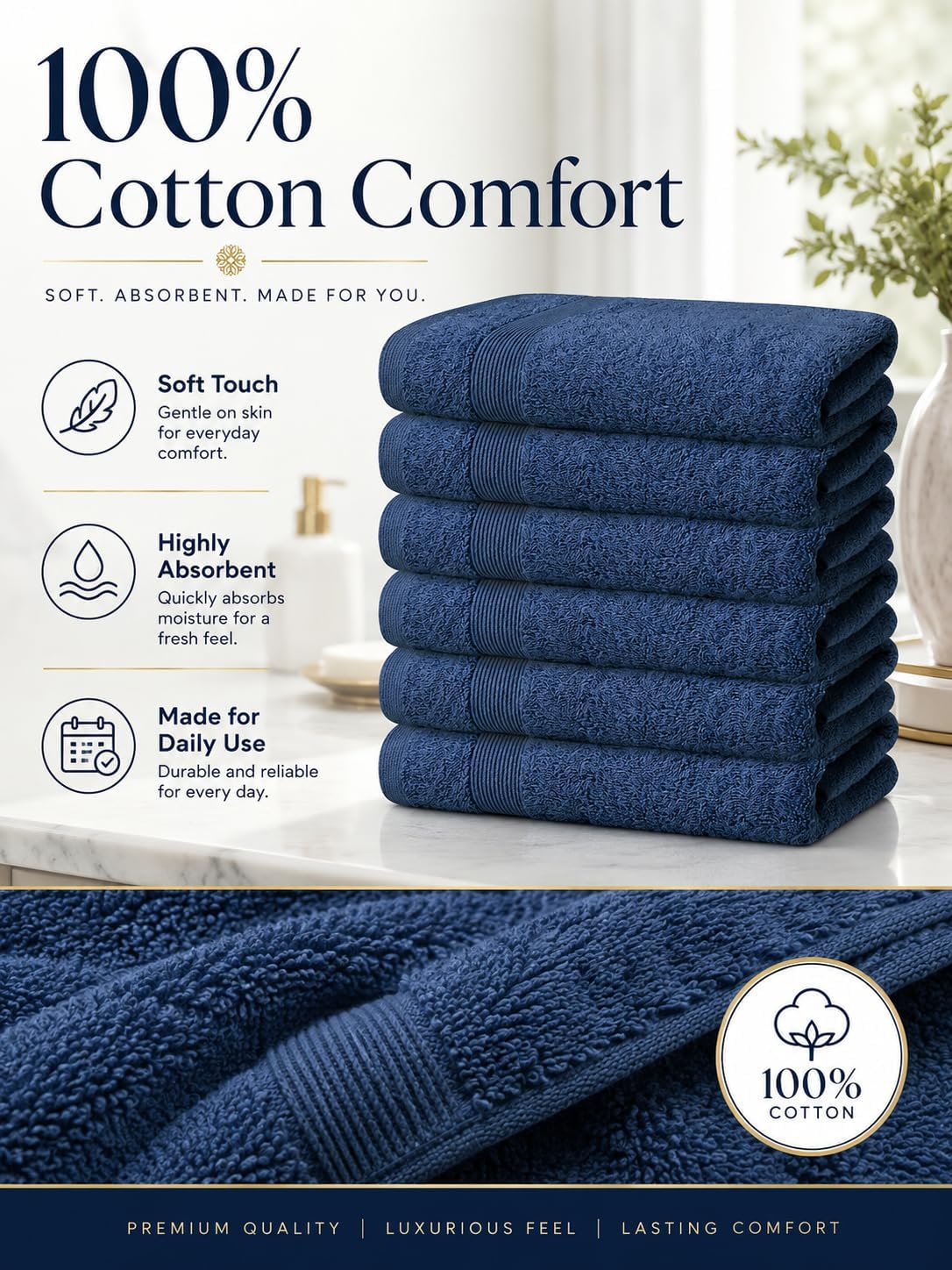 BIOLINEN Navy Bath Towels 24x48