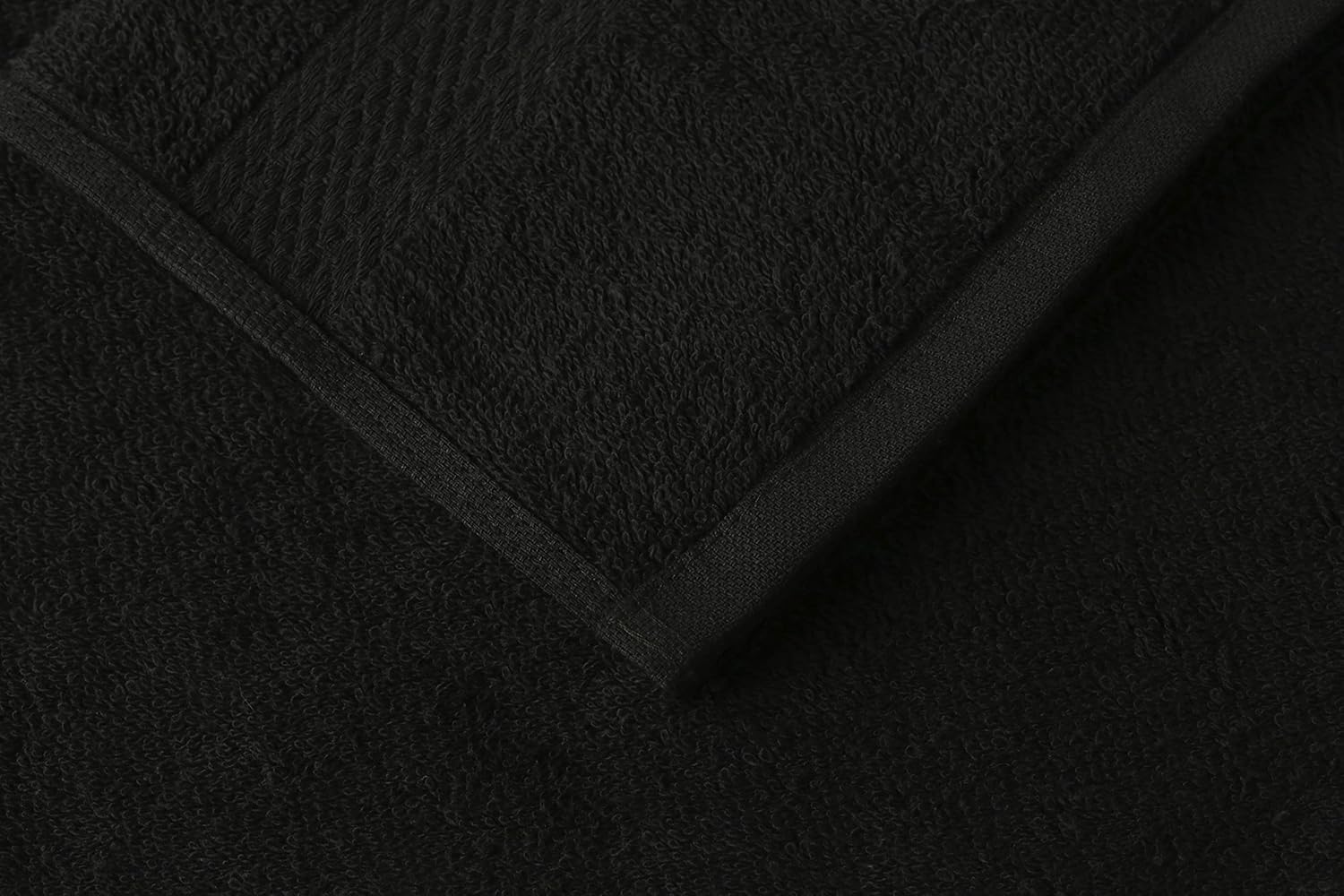 BIOLINEN Cotton Salon Towels Set - Pack of 24 Ultra Soft Black Gym Hand Towels 15"x25" - High Absorbency, Daily Usage, for Home, Spa