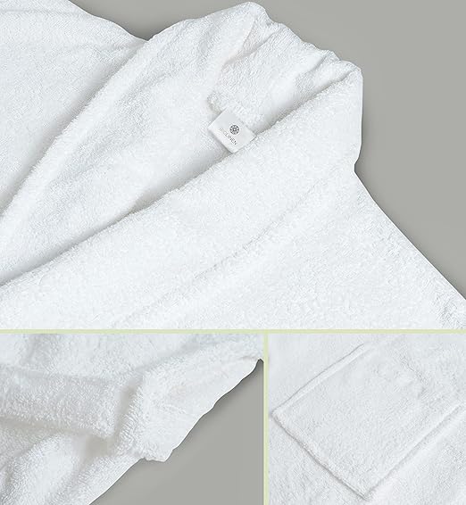 BIOLINEN Premium 100% Cotton Terry Shawl Bath Robe Collar with FREE Slippers - ONE Unisex Men & Women Spa Robe