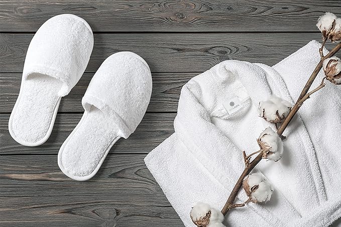 BIOLINEN Premium 100% Cotton Terry Shawl Bath Robe Collar with FREE Slippers - ONE Unisex Men & Women Spa Robe