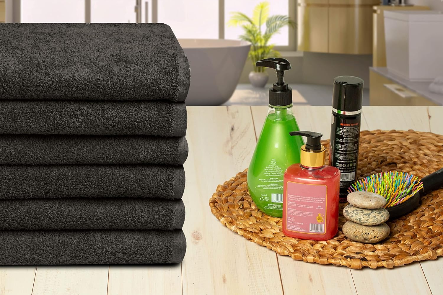BIOLINEN Grey Bath Towels - Pack of 6 | Ultra Soft, Highly Absorbent | 100% Cotton Towels for Bathroom, Gym, Spa, and Hotel Use | 24x48 inches