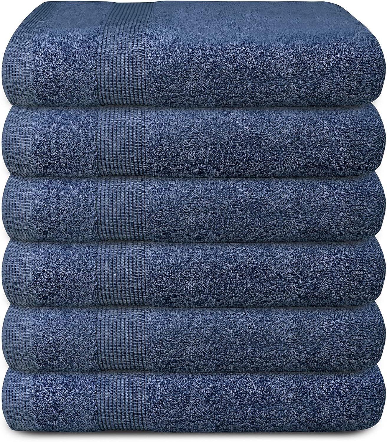 BIOLINEN Navy Bath Towels - Pack of 6 | Ultra Soft, Highly Absorbent | 100% Cotton Towels for Bathroom, Gym, Spa, and Hotel Use | 24x48 inches