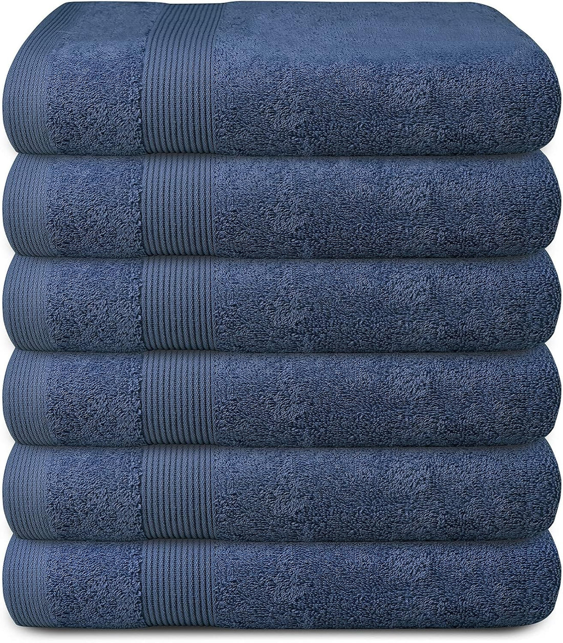 BIOLINEN Navy Bath Towels - Pack of 6 | Ultra Soft, Highly Absorbent | 100% Cotton Towels for Bathroom, Gym, Spa, and Hotel Use | 24x48 inches