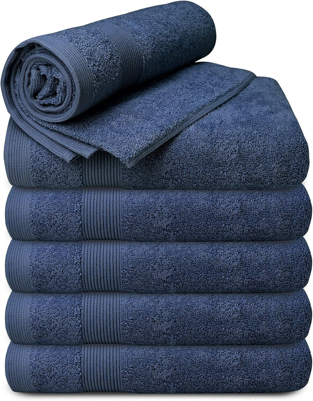 BIOLINEN Navy Bath Towels - Pack of 6 | Ultra Soft, Highly Absorbent | 100% Cotton Towels for Bathroom, Gym, Spa, and Hotel Use | 24x48 inches